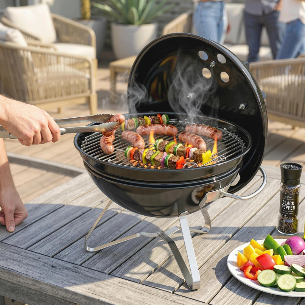 Barbecue a Carbone Portatile con Coperchio ¨C Xylo ¨C Nero 41x41x44 cm