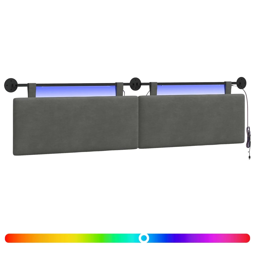 Testiera | Testata sospesa Con luce LED Grigio Scuro Tessuto in Cords