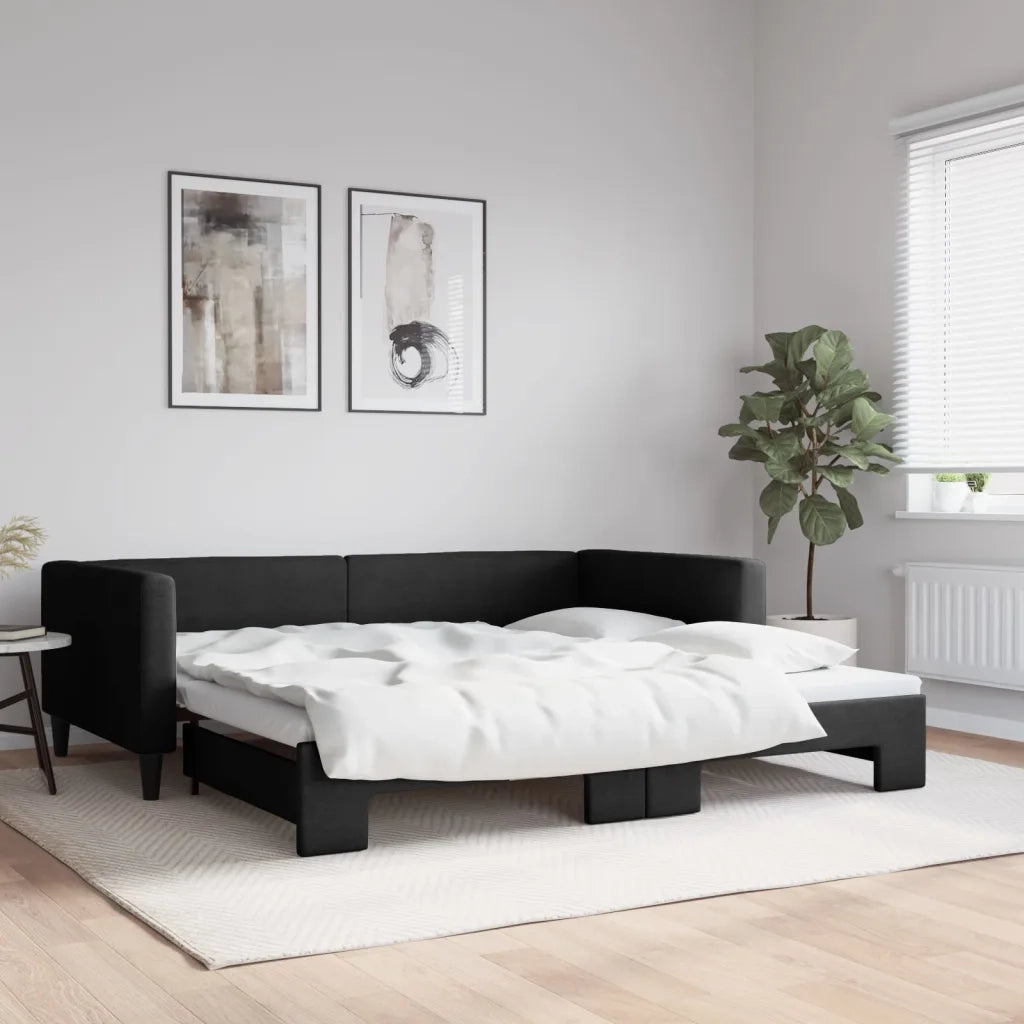 Divano letto | Sof¨¤ letto | Letto singolo Estraibile Nero 100x200 cm in Tessuto