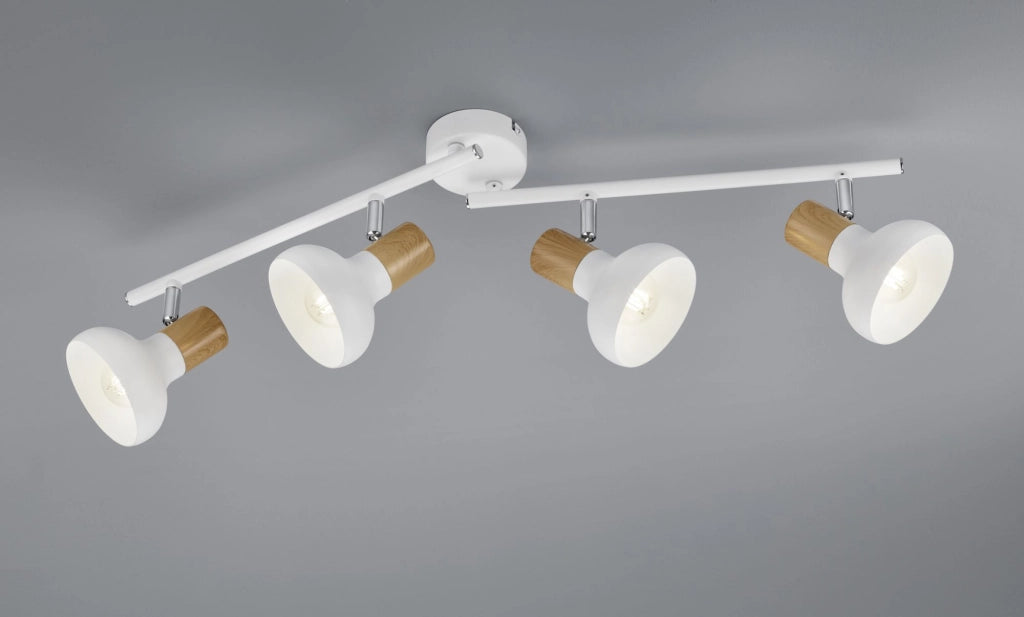 LATIKA BARRA 4 SPOTS METALLO BIANCO ED EFFETTO LEGNO L. 71CM ATTACCO E14