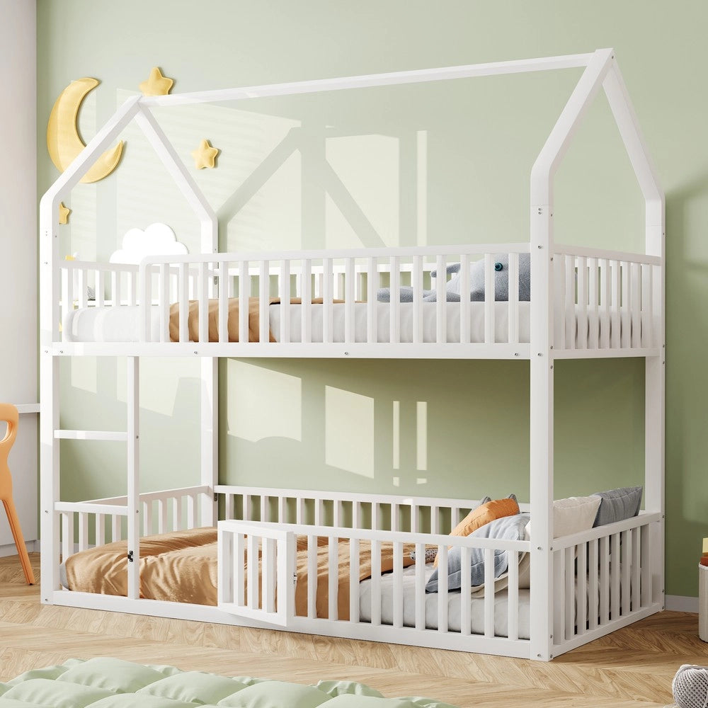 Letto a Castello per Bambini con Scala e Porta ¨C Xylo ¨C Metallo Bianco 90x200