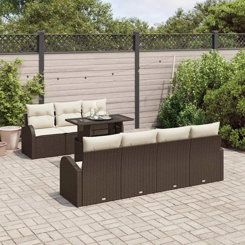 Set Divano da Giardino con cuscino 8 pcs Marrone Poly Rattan