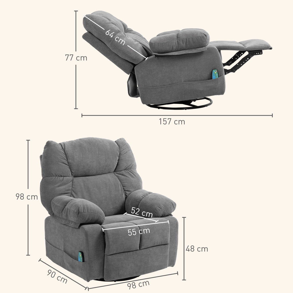 Poltrona Massaggiante Reclinabile e Girevole ¨C Minimal ¨C Grigio Scuro