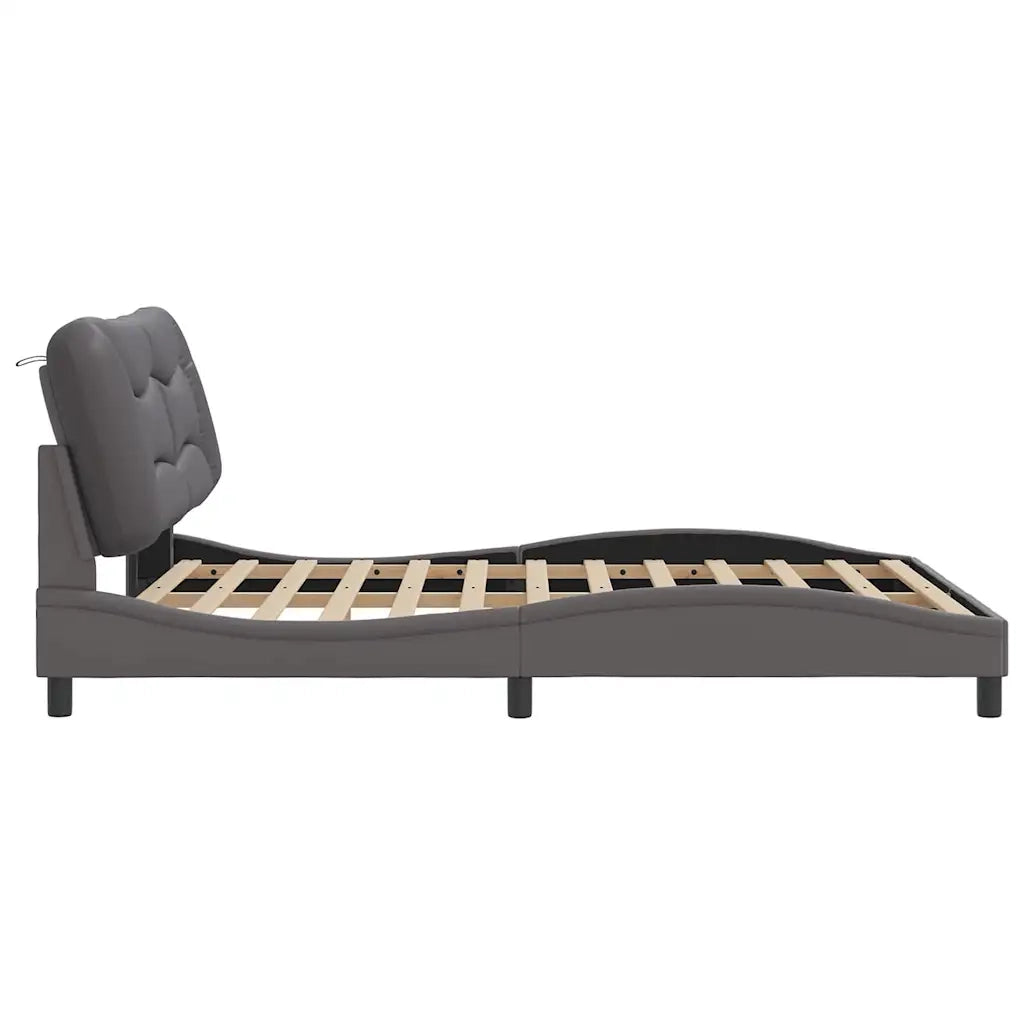 Letto matrimoniale | Letto per adulti | Giroletto senza Materasso Hvar Grigio 160x200 cm in Similpelle