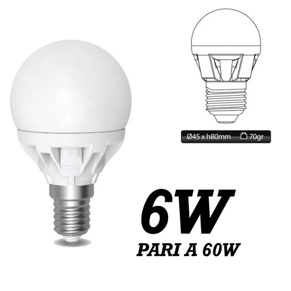 Trade Shop - Lampada Led 6w Watt E14 490 Lumen Bianco Caldo 3000°k Sfera Globo Opaca - -bianco Caldo      -