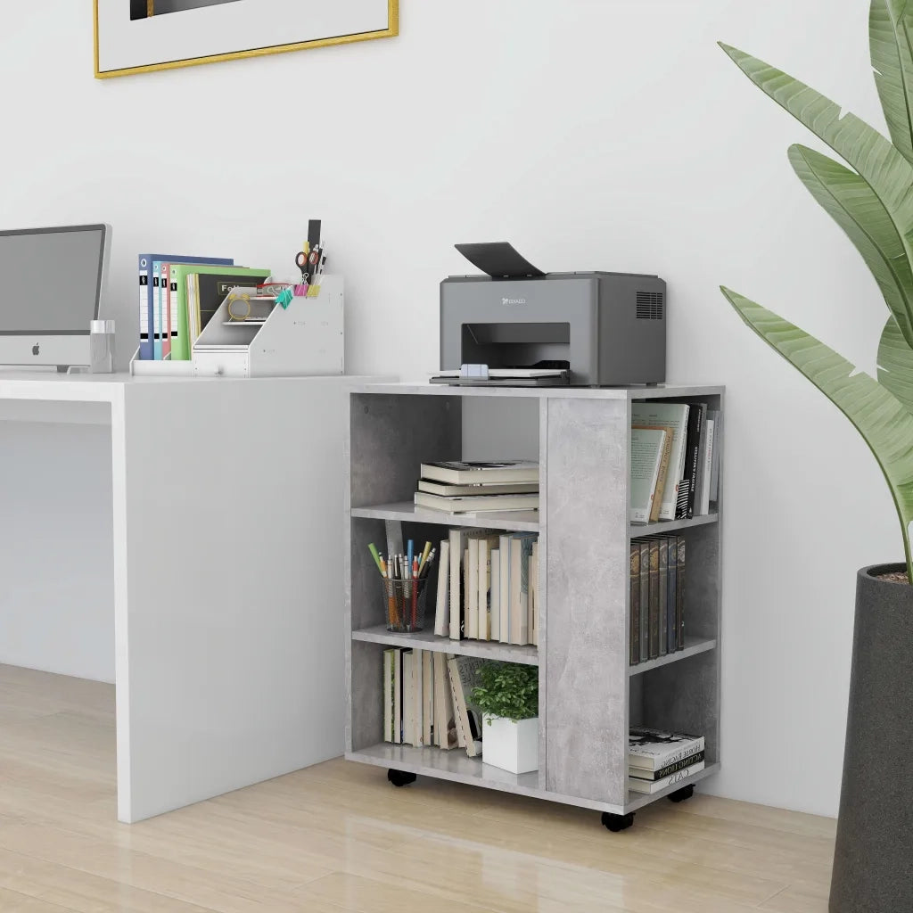 Mobiletto con Ruote Grigio Cemento 60x35x75cm Legno Multistrato 808453