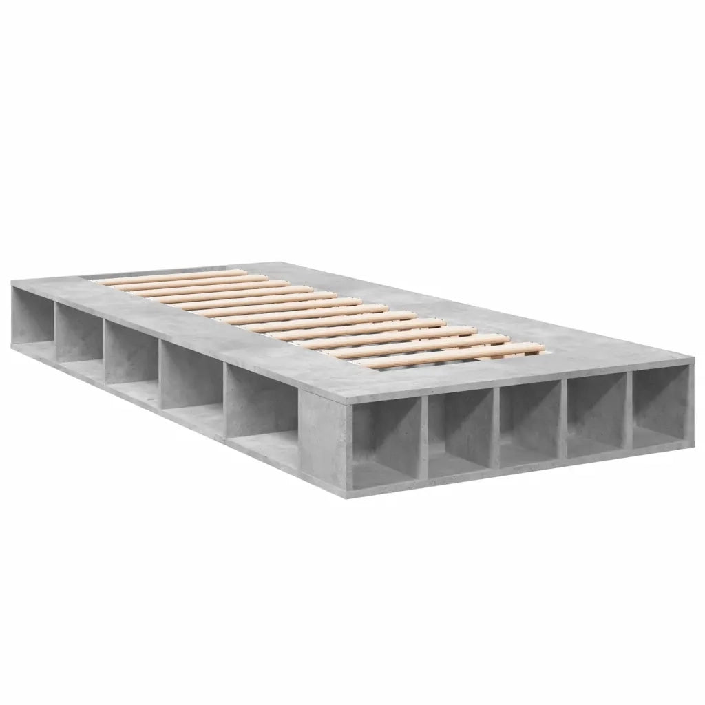 Letto singolo | Letto per adulti | Giroletto Grigio Cemento 90x190 cm in Legno Multistrato