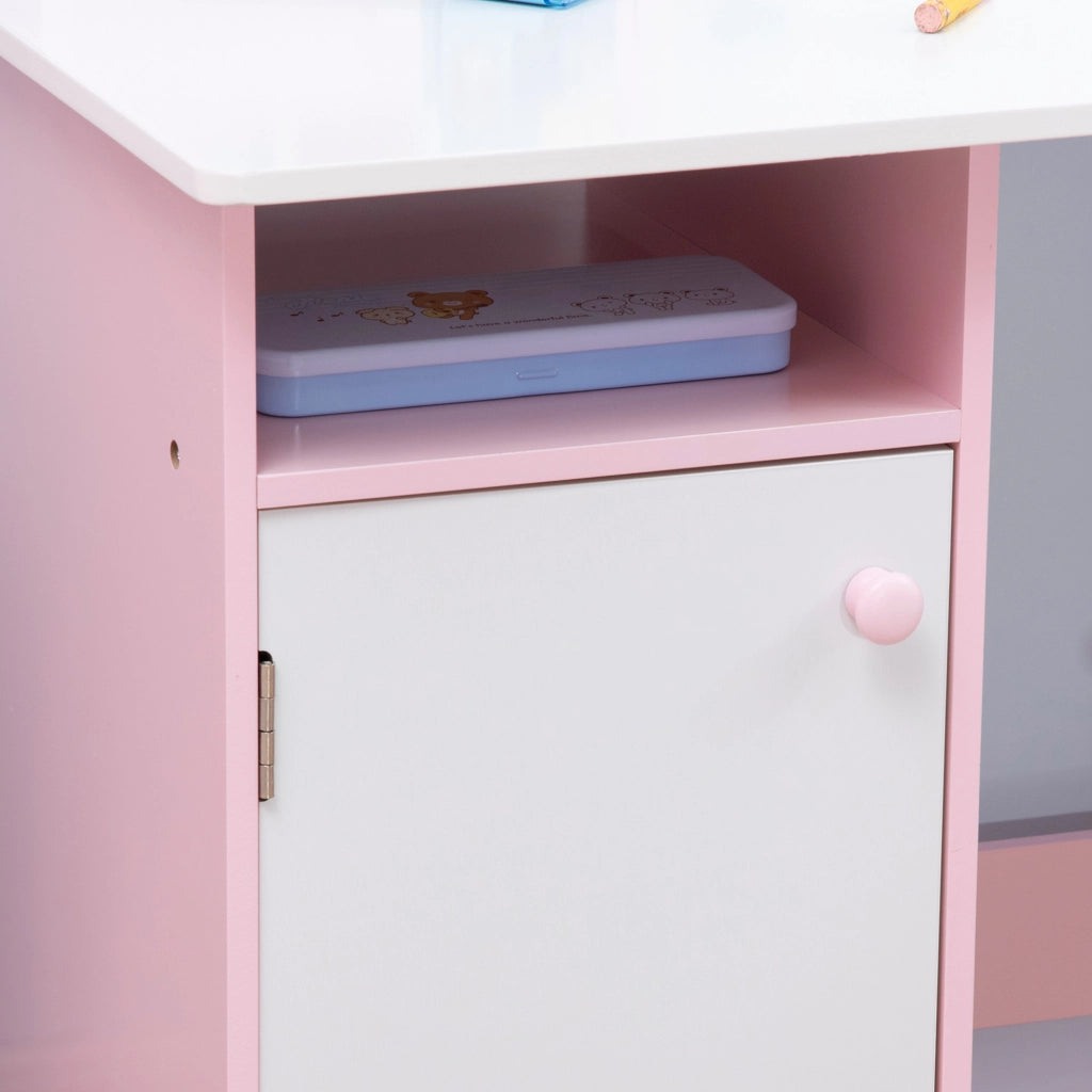 Set Scrivania e Sedia per Bambini in Legno Bianco e Rosa ¨C Minimal ¨C 90x60x75