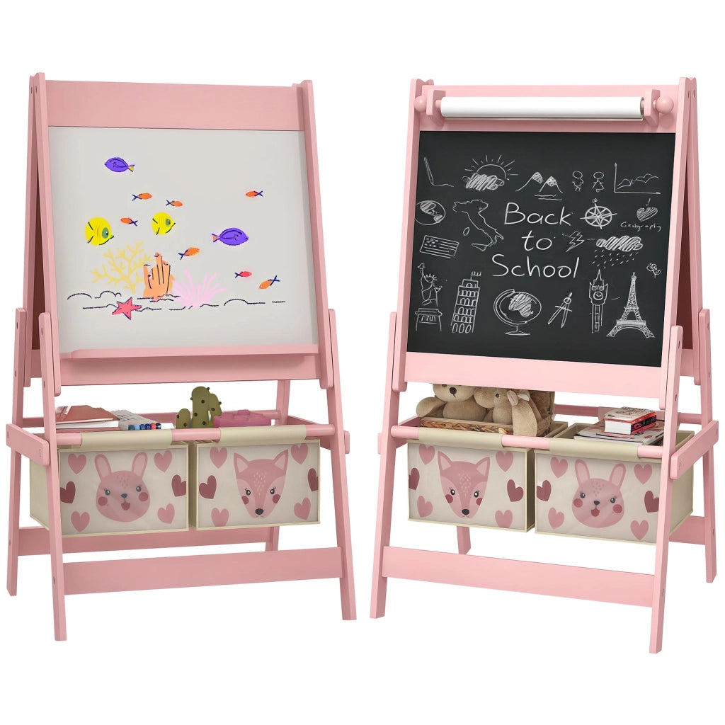 Cavalletto da Disegno 3 in 1 per Bambini con Lavagne e Cestini ¨C Minimal ¨C 54x46,5x93 Rosa