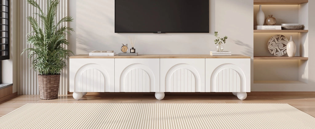 Cassettiera TV bianca e rovere MDF lunghezza 180 cm