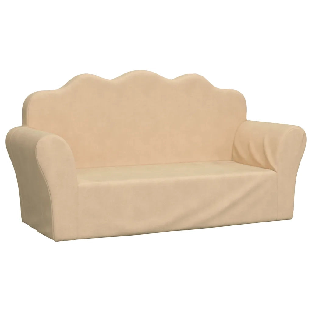 Divano per Bambini a 2 Posti Crema in Morbido Peluche 357049