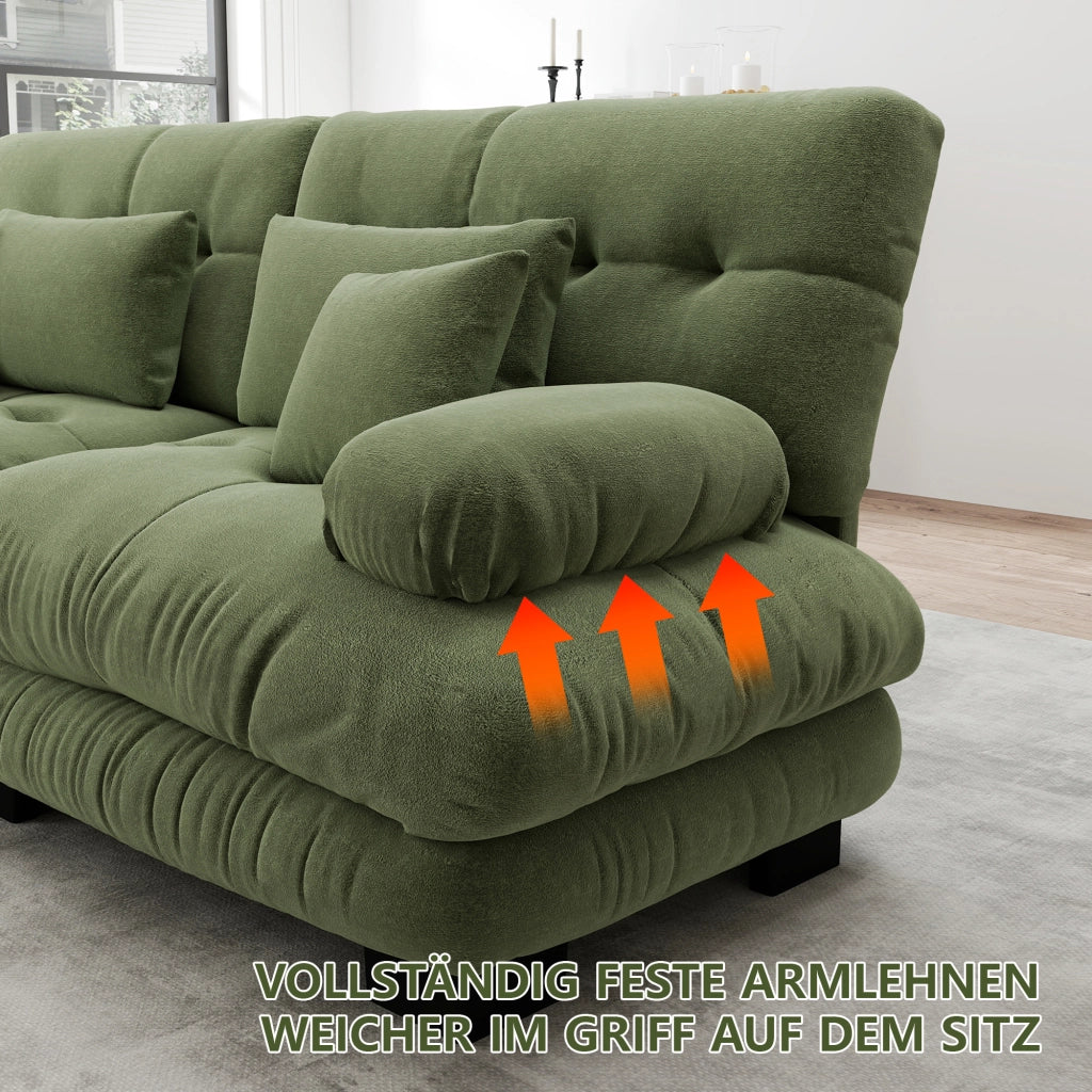Divano Angolare 3 Posti con Chaise Longue ¨C MINIMAL ¨C Tessuto Chenille Verde, Divano Letto