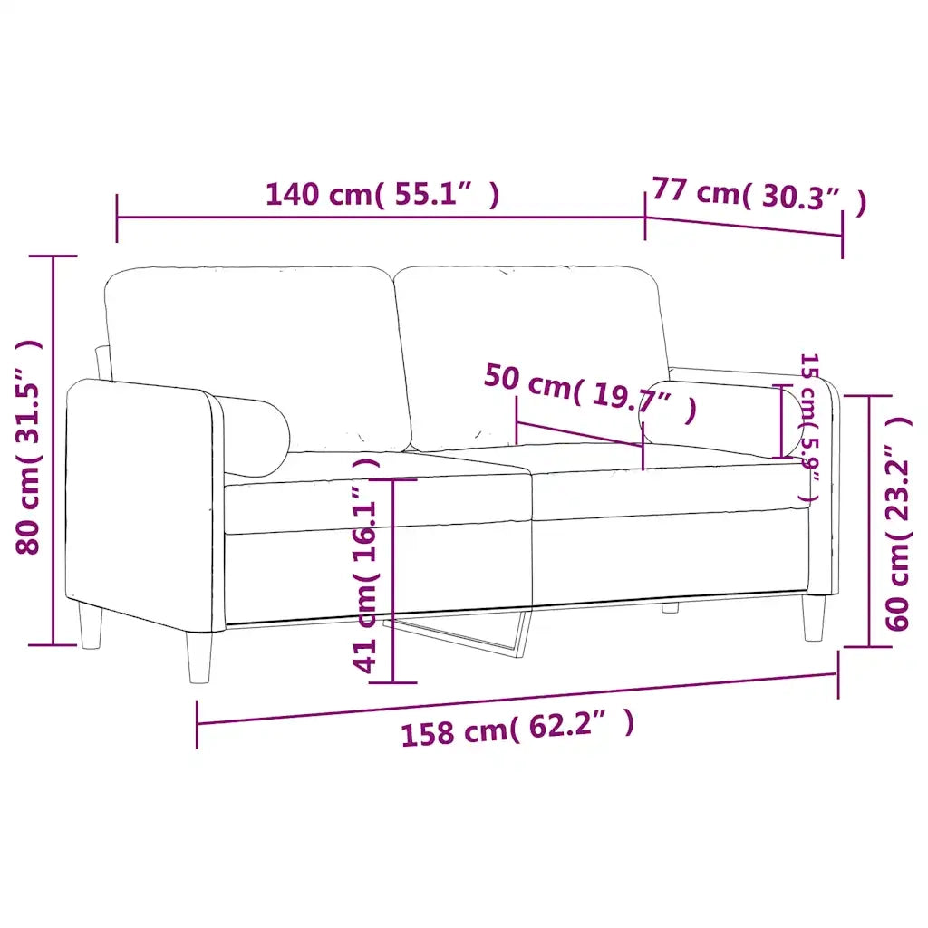 Divano | Divano da soggiorno | Sofa a 2 Posti con Cuscini Marrone 140 cm in Velluto