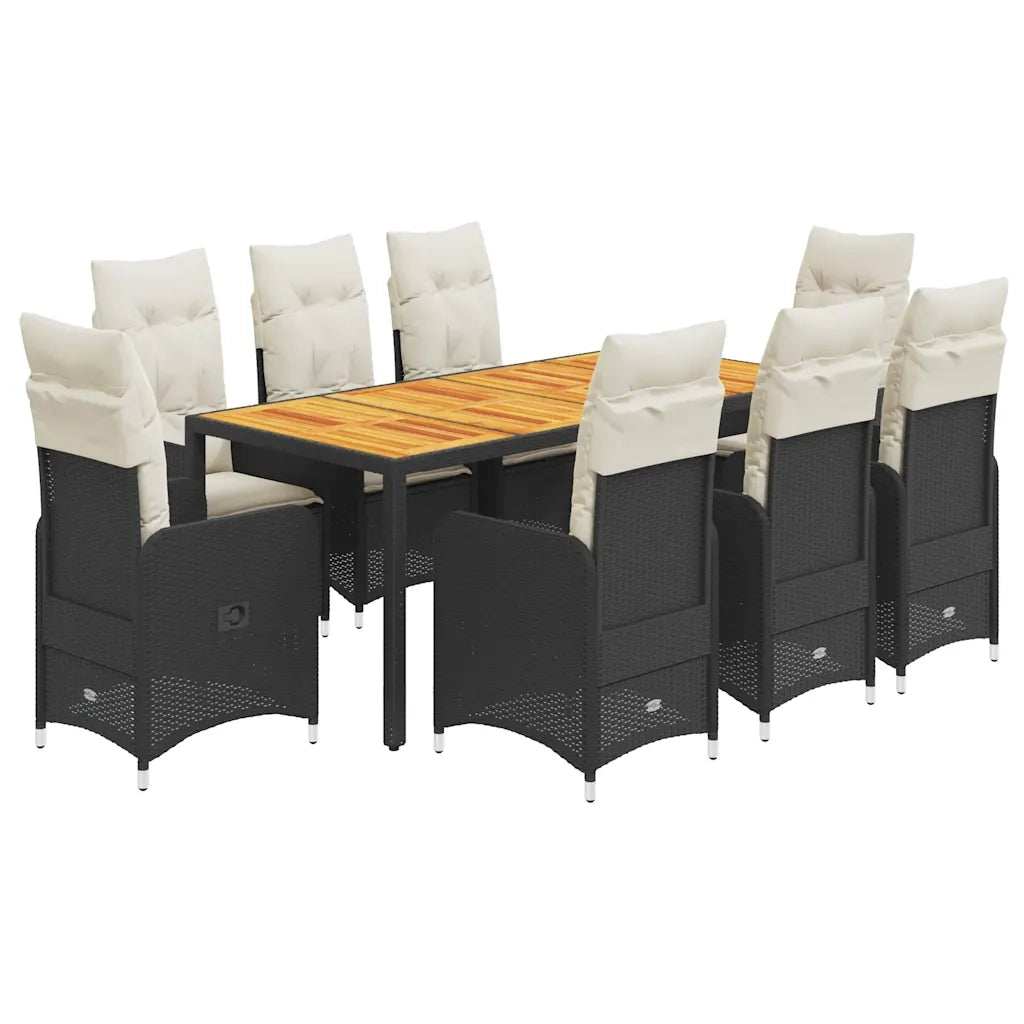 Set Bistrò da Giardino 9 pz con Cuscini in Polyrattan Nero 3276982