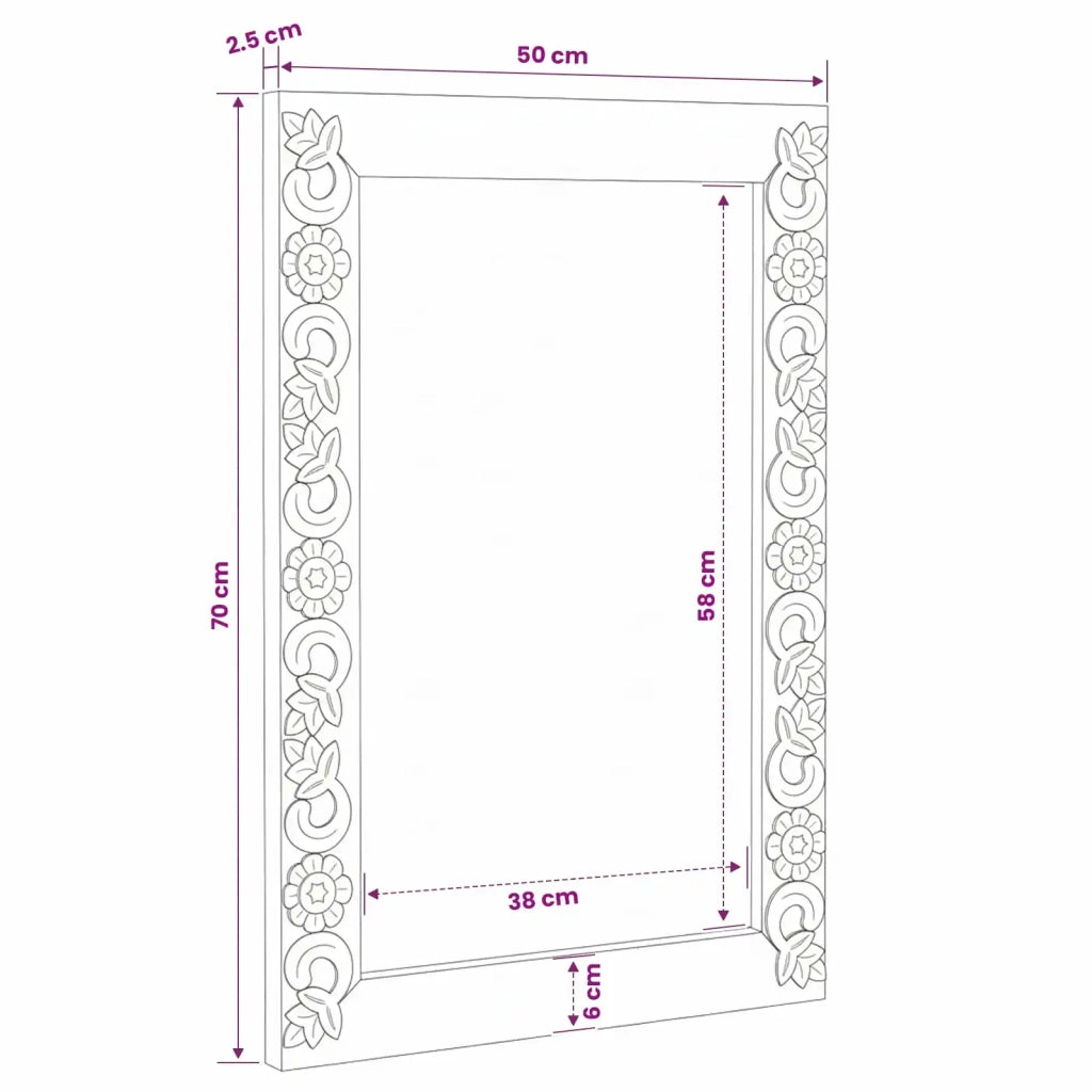 Specchio da Parete | Specchio decorativo Bianco 70 x 50 cm Legno di mango massello
