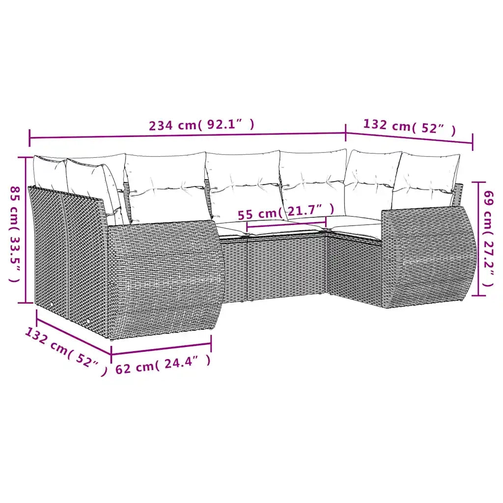 Set Divano da Giardino 6 pz con Cuscini Marrone in Polyrattan