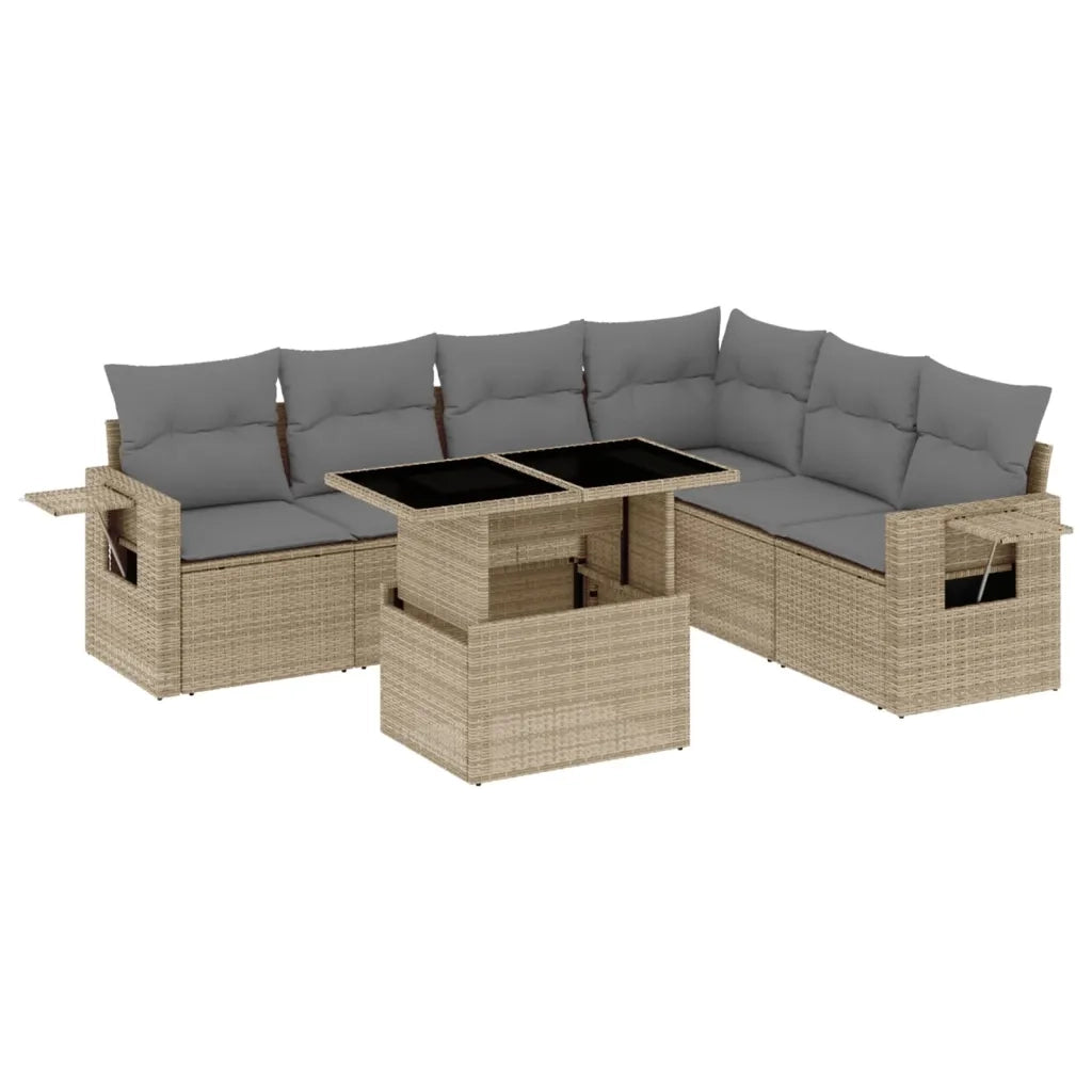 Set Divani da Giardino 7 pz con Cuscini Beige in Polyrattan 3267929