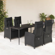 Set da Pranzo da Giardino 5 pz Nero con Cuscini in Polyrattan