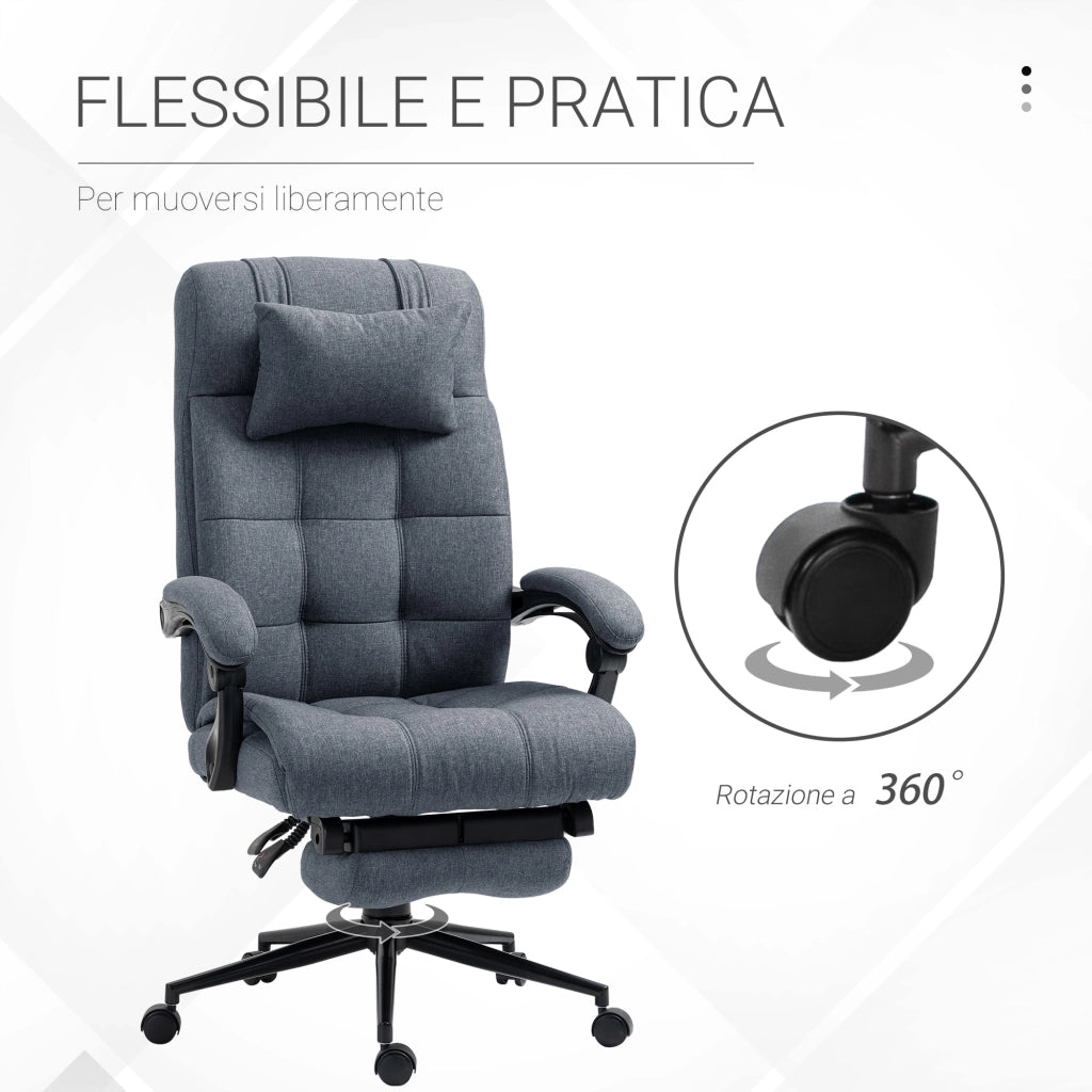 Poltrona Ufficio Ergonomica Reclinabile ¨C Xylo ¨C Grigio con Poggiatesta e Poggiapiedi 66x76x112-120cm