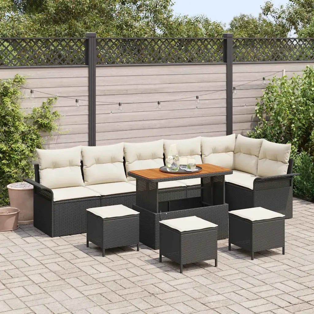 Set Divano da Giardino con cuscino 10 pcs Nero polyrattan