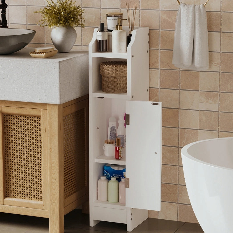 Mobile da bagno a colonna con ante, bianco, alto, ripiani, stile loft moderno, 80 cm