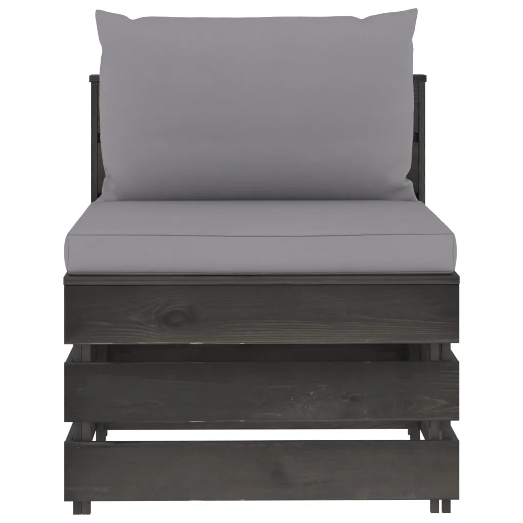 Divano Centrale Modulare con Cuscini in Legno Impregnato Grigio 3068121