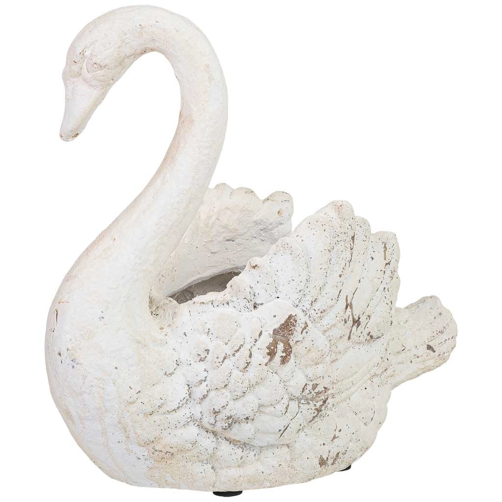 Vaso in resina bianca a forma di cigno, 41x21,5x40,5 cm