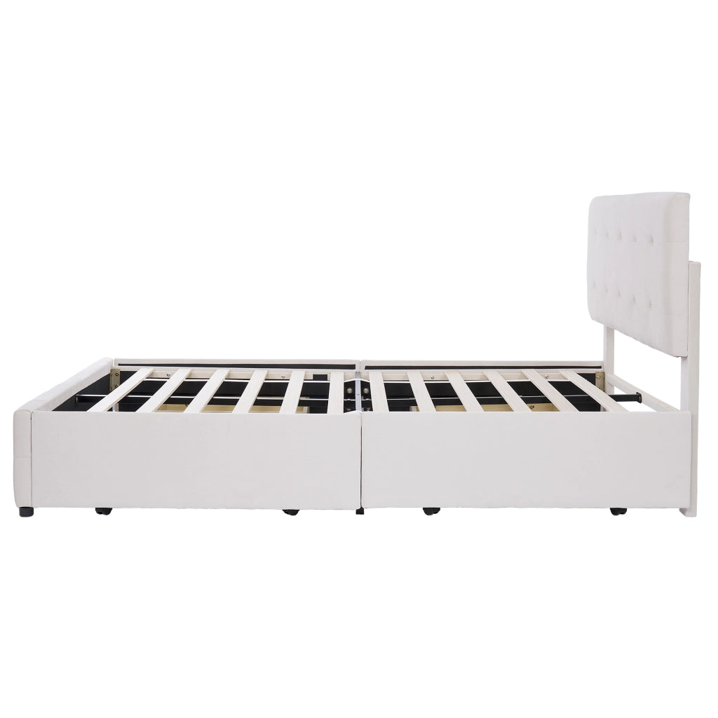 Letto matrimoniale imbottito; 140x200cm; cassetti Testiera Pelle Friendly; Beige