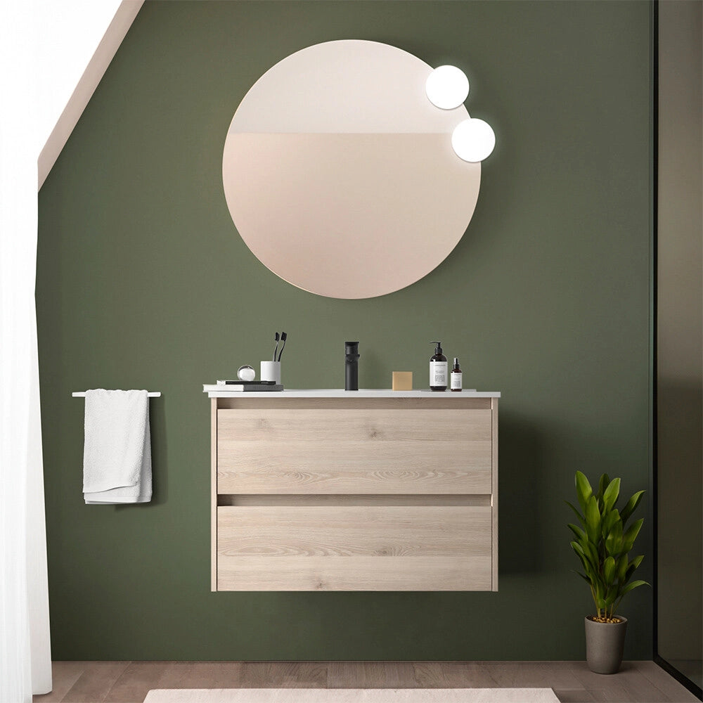 Mobile bagno sospeso 80 cm rovere bali con lavabo ad incasso Gaya