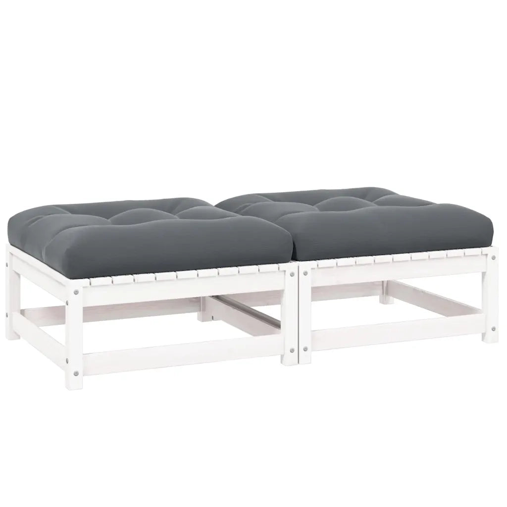 Poggiapiedi da Giardino con Cuscini 2 pz Bianchi in Legno Pino cod mxl 77540