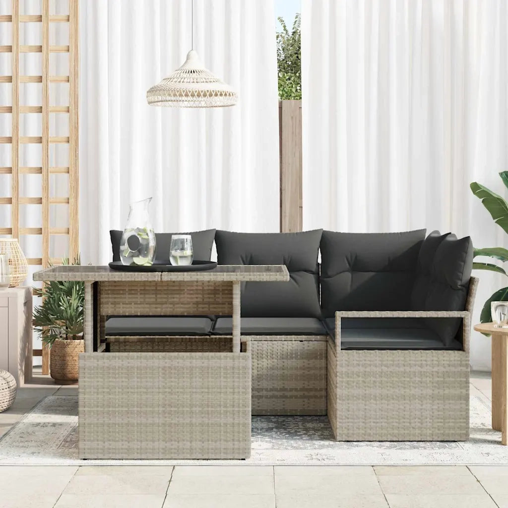 Set Divano da Giardino 5 pcs Grigio chiaro polyrattan