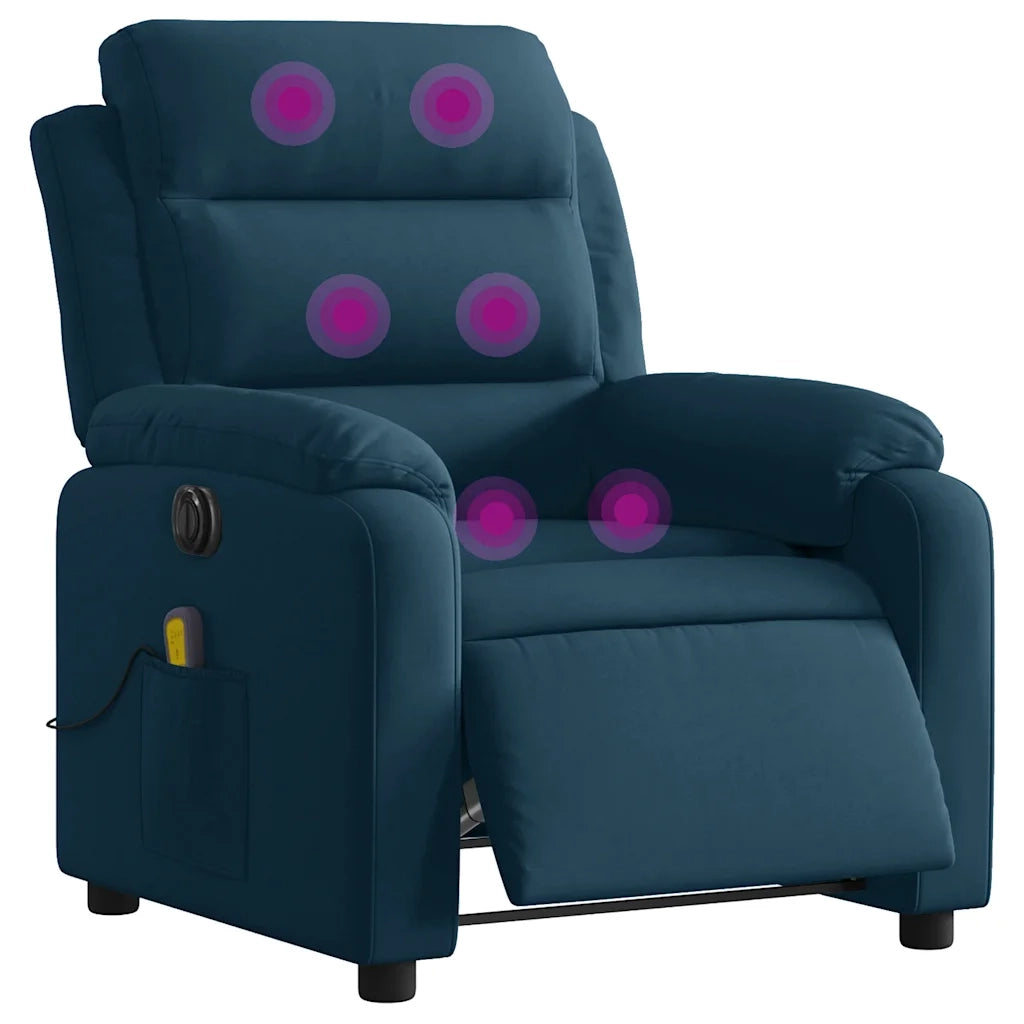 Poltrona Massaggiante Reclinabile Elettrica Blu in Velluto 3205091