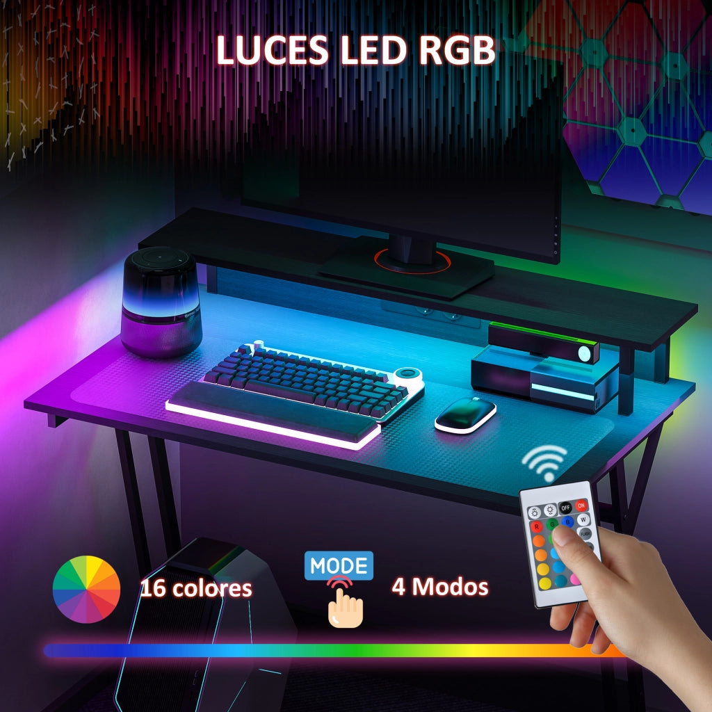 Scrivania Gaming con LED e Ripiani 100x60 cm ¨C Minimal ¨C Nero