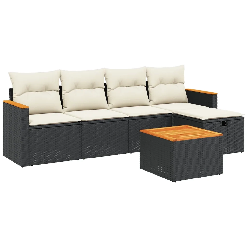 Set Divano da Giardino 6 pz con Cuscini Nero in Polyrattan 3265291