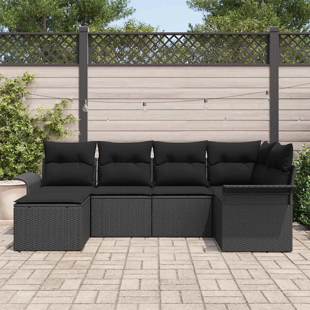 Set Divano da Giardino con cuscino 6 pcs Nero polyrattan 3345433