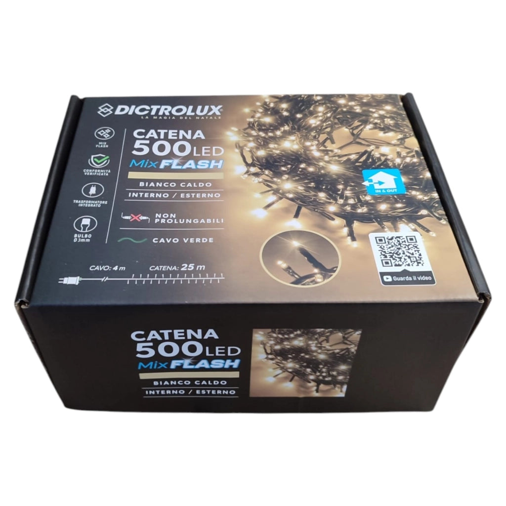 LUCI NATALIZIE 500 LED BIANCO CALDO MIX FLASH INTERNO/ESTERNO IP44 25M