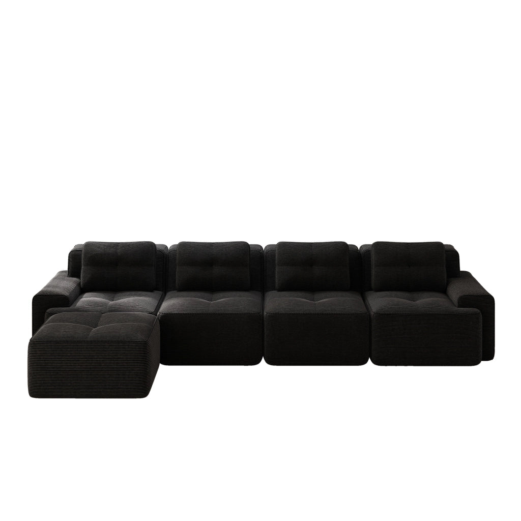 Divano Modulare Chaise Longue 4 Posti ¨C Xylo ¨C Velluto a Coste Nero