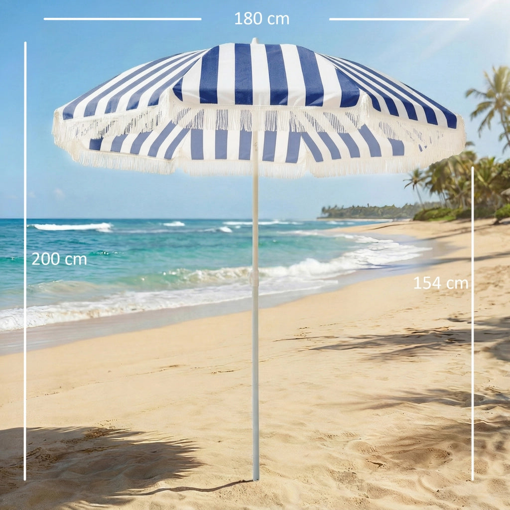 Ombrellone da Giardino con Frange ¨C Minimal ¨C Blu e Bianco ?180 cm