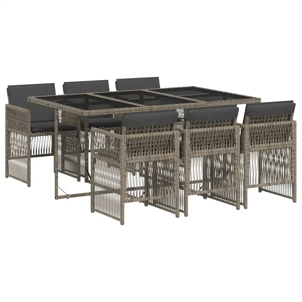 Set da Pranzo da Giardino 7 pz | Set Salotto da Giardino con Cuscini in Polyrattan Grigio
