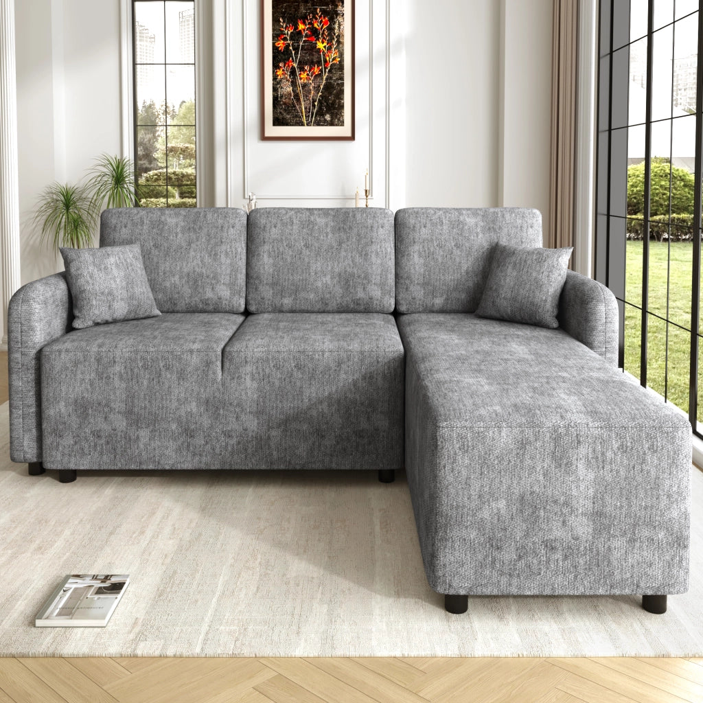 DIVANO ANGOLARE 3 POSTI L-FORMA Chenille Grigio con 2 cuscini
