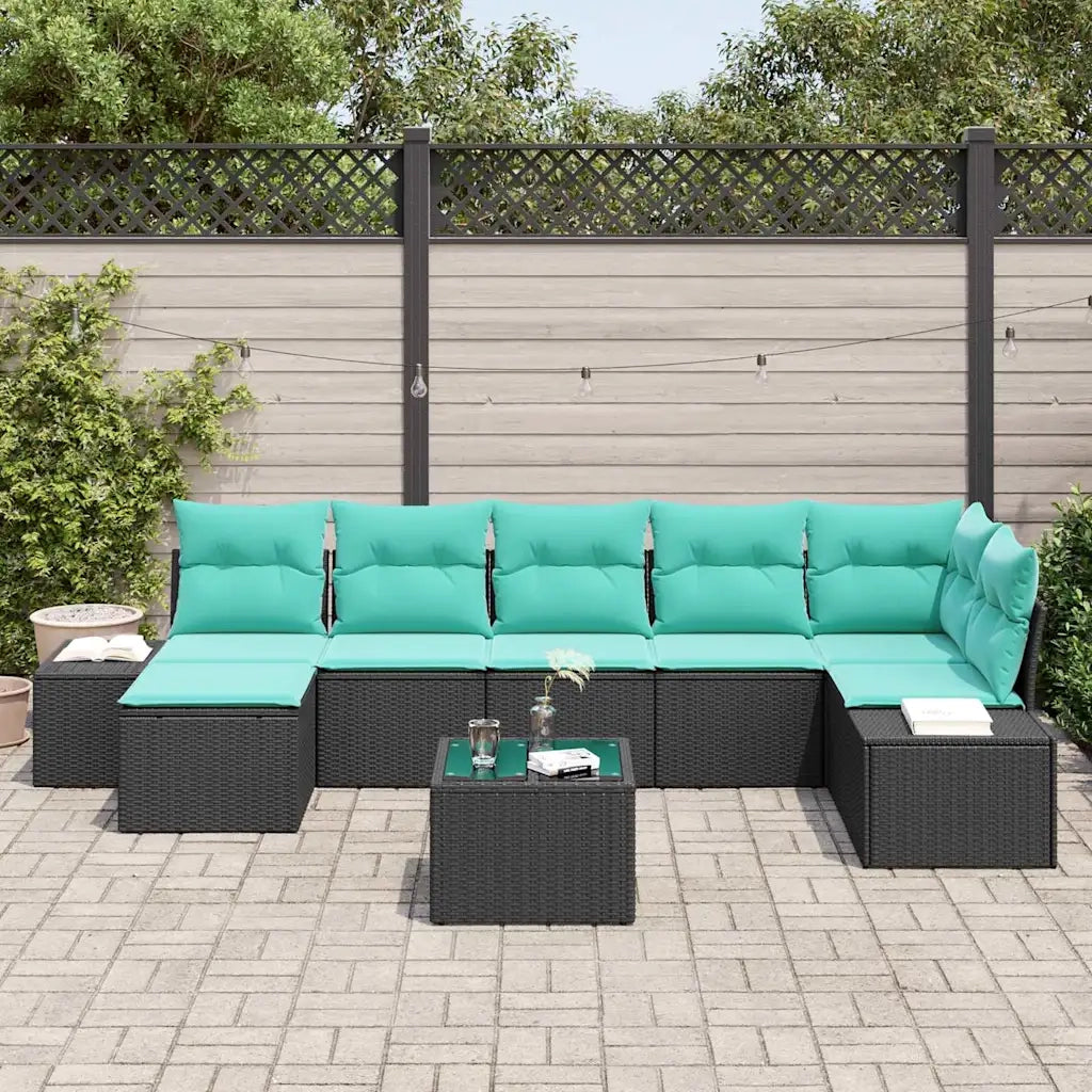 Set Divano da Giardino 7 pz Nero e Turchese polyrattan 3355835
