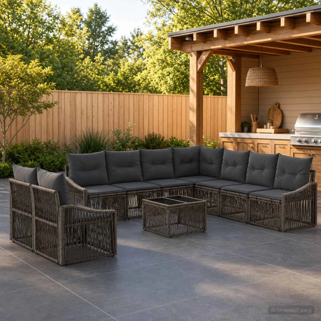 Set Divano da Giardino 10 pz Grigio polyrattan 3436049