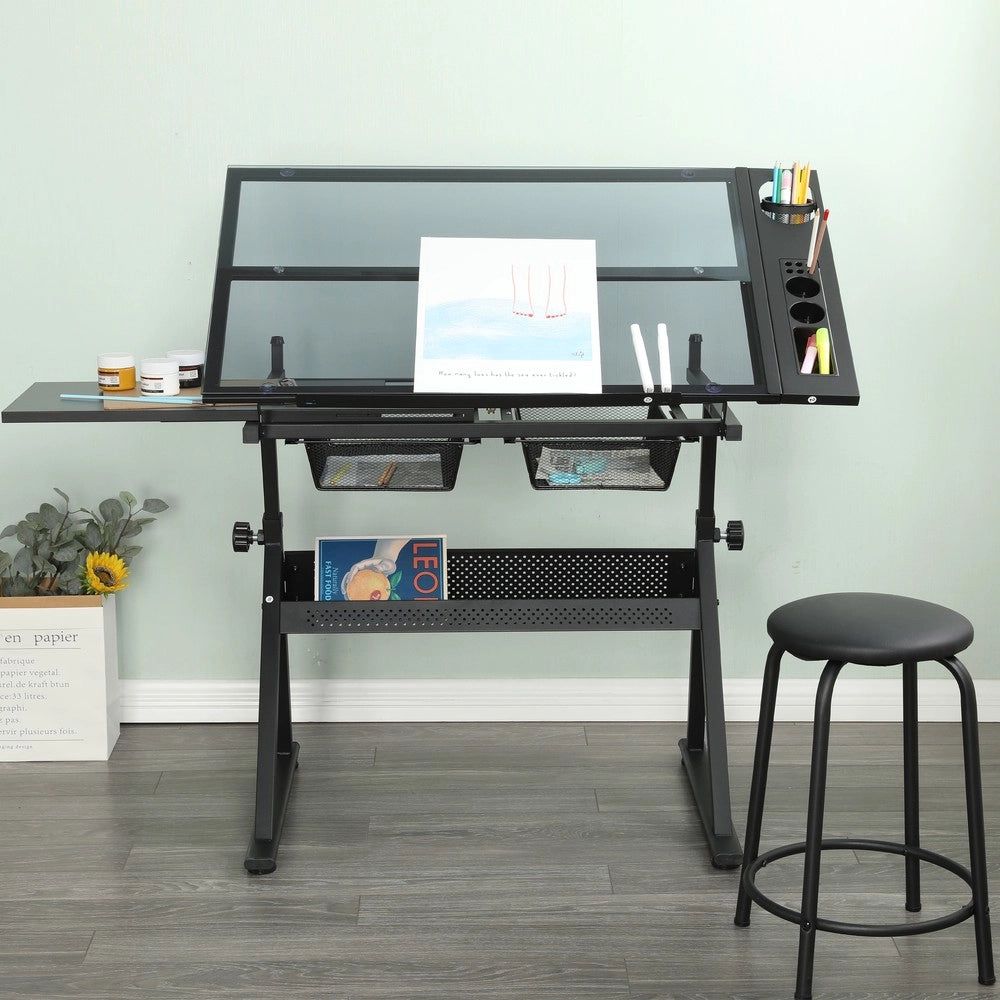 Scrivania con Sedia Regolabile in Vetro ¨C MINIMAL ¨C Nero