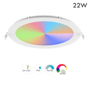 Faretto LED incasso pannello tondo slim DMX RGB multicolore luce calda 24V impermeabile cromoterapia box doccia bagno 22W foro 215mm