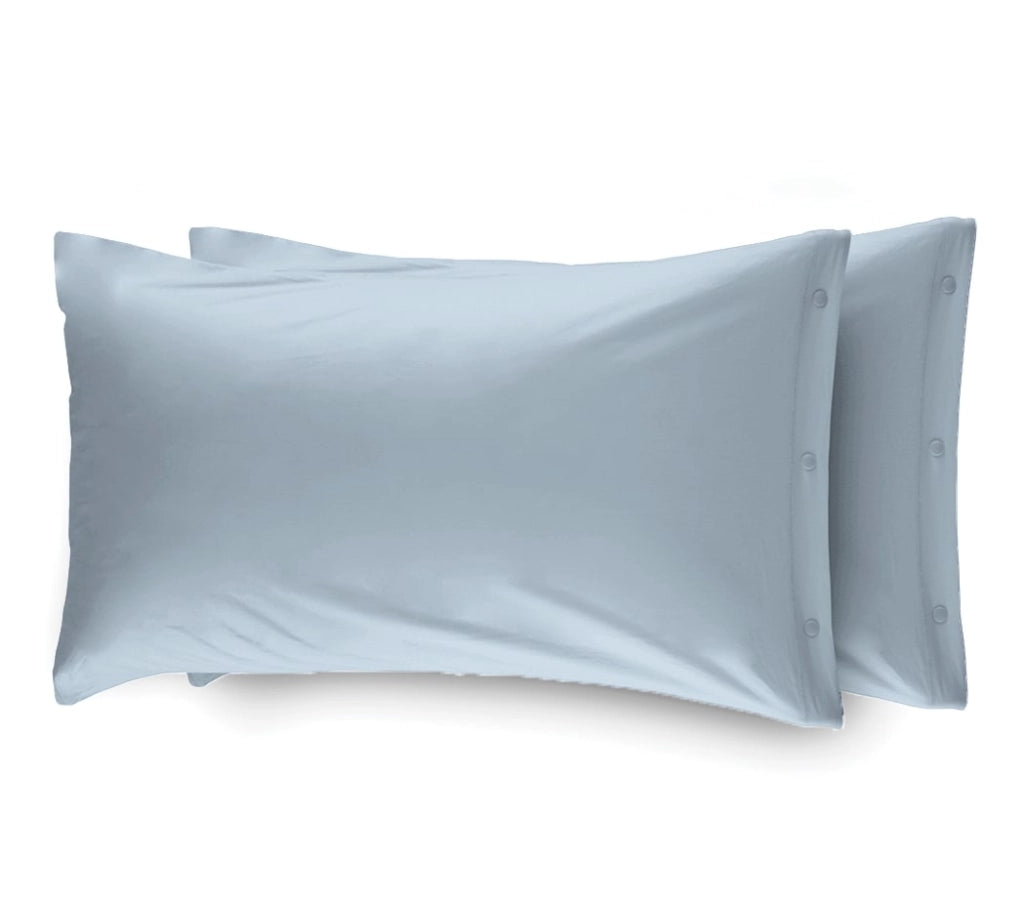 Coppia 2 Federe Cuscino Letto 100% Cotone Tinta Unita Sfoderabile Bottoni Laterali - Federe - Azzurro