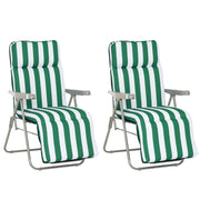 Sdraio da Giardino Pieghevole 2 Pezzi ¨C Minimal ¨C Verde e Bianco con Cuscino