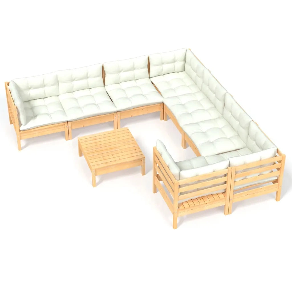 Set Salotto da Giardino 9 pz con Cuscini Crema in Legno di Pino 3096977