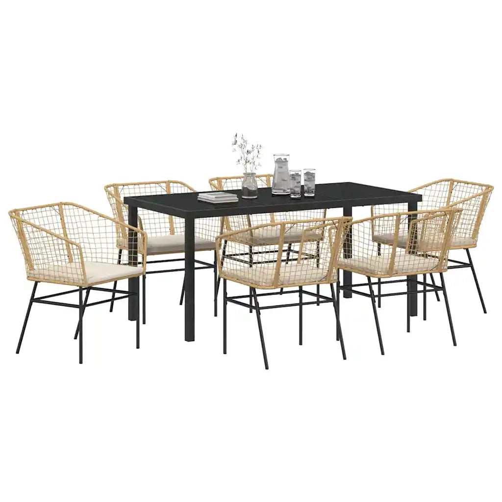 Set da Pranzo per Giardino 7 pcs Marrone polyrattan