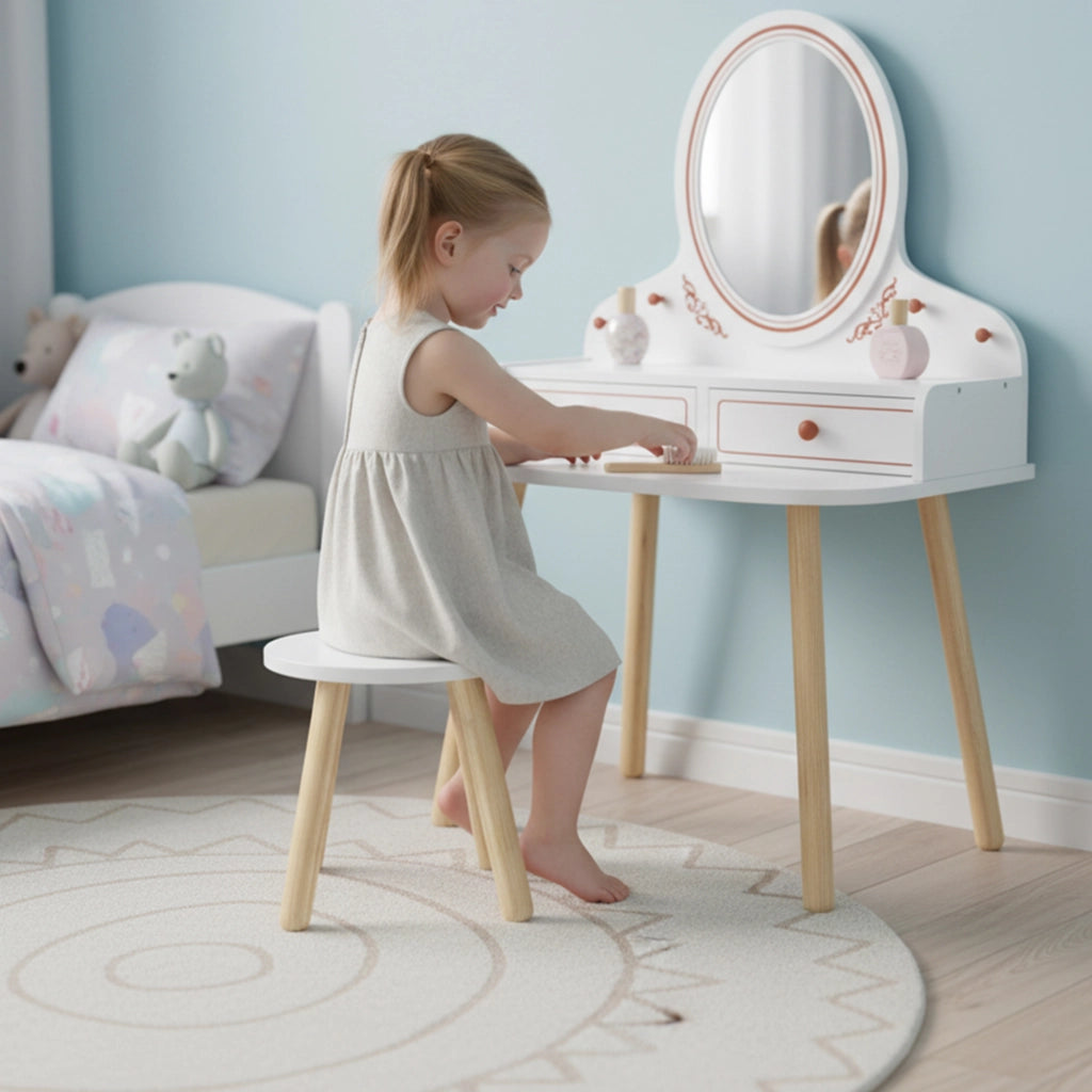 Cassettiera Bambina con Specchio e 2 Cassetti ¨C Minimal ¨C Bianco