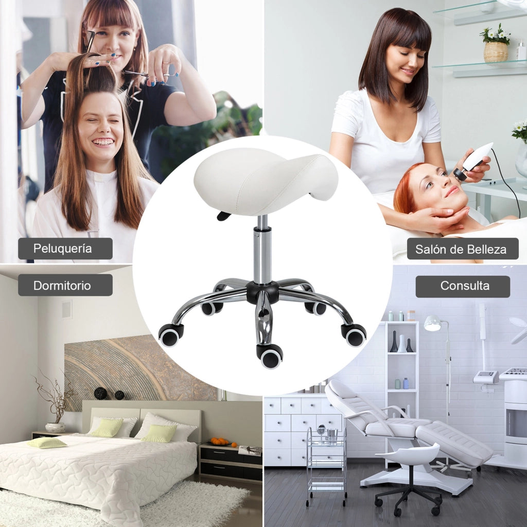 Sgabello con Ruote e Altezza Regolabile ¨C Zephmum ¨C Bianco 52x53x49-61cm